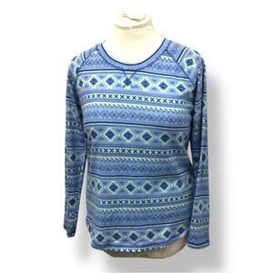 Muk Luks Women’s The Original Sleepwear Pajama Top Geometric Knit Sleep Blue L